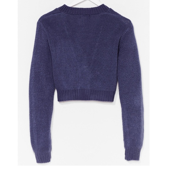 SOLD!! NWT Knitted V Neck Cropped Cardigan (Denim-Blue) - Picture 4 of 5